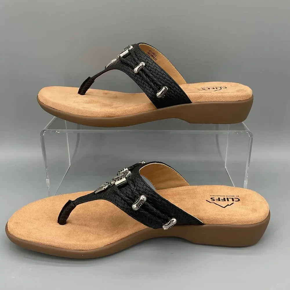 NEW Cliffs by White Mountain Women’s Bailee Thong Sandals Black Size 9M